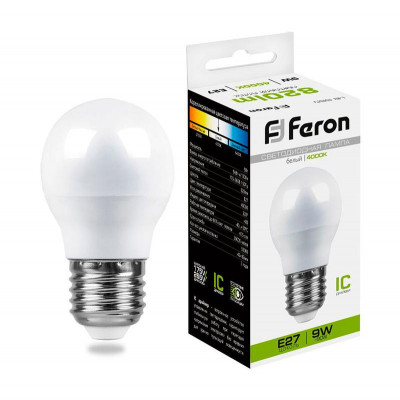 Лампа светодиодная LB-550 9Вт G45 шар 4000К E27 230В FERON 25805