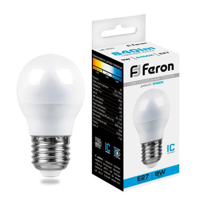 Лампа светодиодная LB-550 9Вт G45 шар 6400К E27 230В FERON 25806