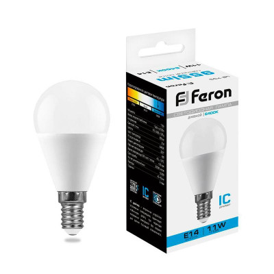 Лампа светодиодная LB-750 11Вт G45 шар 6400К E14 230В FERON 25948