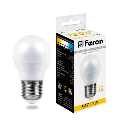 Лампа светодиодная LB-95 7Вт G45 шар 2700К E27 230В FERON 25481