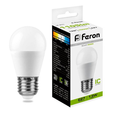 Лампа светодиодная LB-950 13Вт G45 шар 4000К E27 230В FERON 38105