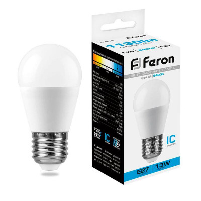 Лампа светодиодная LB-950 13Вт G45 шар 6400К E27 230В FERON 38106