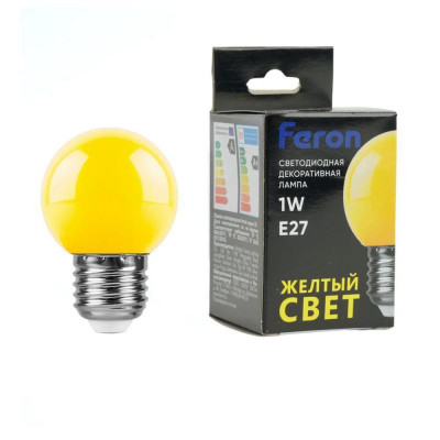 Лампа светодиодная LB-37 1Вт G45 шар матовая E27 230В желт. FERON 25879