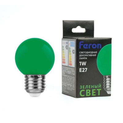 Лампа светодиодная LB-37 1Вт G45 шар матовая E27 230В зел. FERON 25117