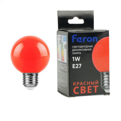 Лампа светодиодная LB-37 1Вт G45 шар матовая E27 230В красн. FERON 25116