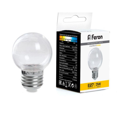 Лампа светодиодная LB-371 3Вт G60 шар прозрачная 2700К E27 230В FERON 38121