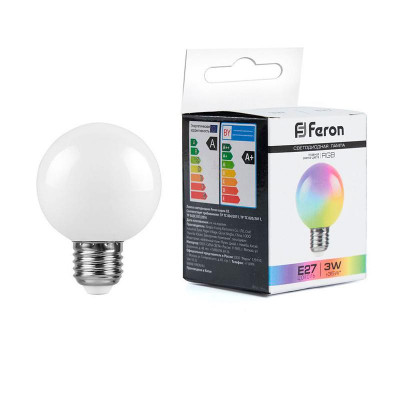 Лампа светодиодная LB-371 3Вт G60 шар матовая E27 230В RGB плавная смена цвета FERON 38115
