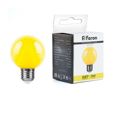 Лампа светодиодная LB-371 3Вт G60 шар матовая E27 230В желт. FERON 25904