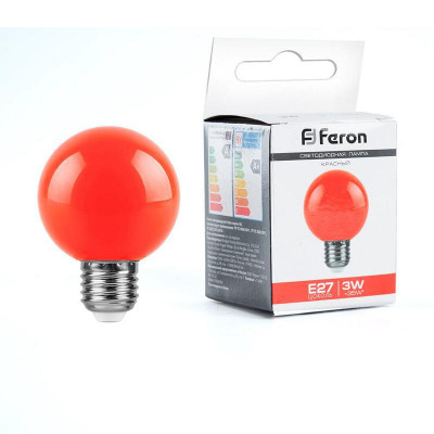 Лампа светодиодная LB-371 3Вт G60 шар матовая E27 230В красн. FERON 25905