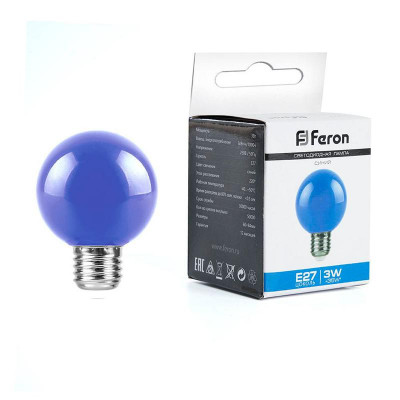 Лампа светодиодная LB-371 3Вт G60 шар матовая E27 230В син. FERON 25906