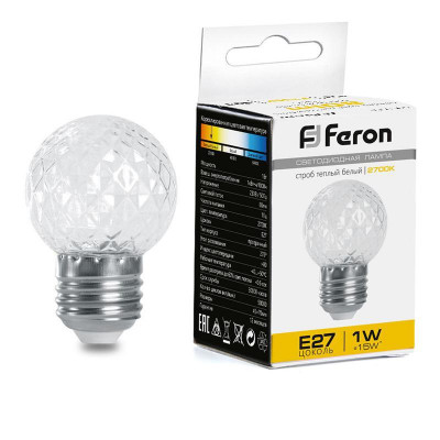 Лампа-строб LB-377 1Вт G45 шар прозрачная 2700К E27 230В FERON 38208