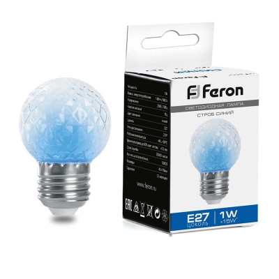 Лампа-строб LB-377 1Вт G45 шар E27 230В син. FERON 38211