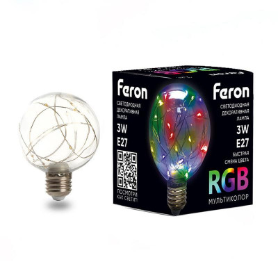 Лампа светодиодная LB-381 3Вт G80 шар E27 230В RGB FERON 41676