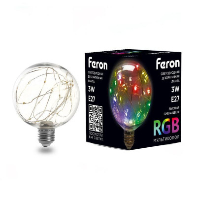 Лампа светодиодная LB-382 3Вт G95 шар E27 230В RGB FERON 41678