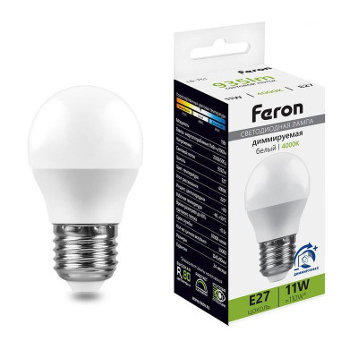 Лампа светодиодная LB-751 11Вт G45 шар 4000К E27 230В диммир. FERON 51059