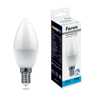Лампа светодиодная LB-771 11Вт C37 свеча 6400К E14 230В диммир. FERON 51057