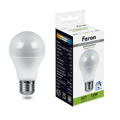 Лампа светодиодная LB-931 12Вт A60 грушевидная 4000К E27 230В диммир. FERON 51053