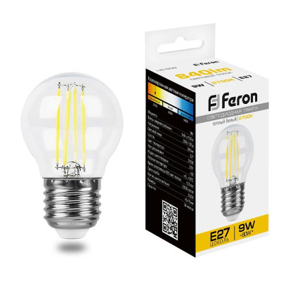 Лампа светодиодная LB-509 9Вт прозрачная 2700К E27 230В FERON 38003