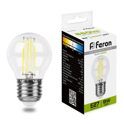 Лампа светодиодная LB-509 9Вт прозрачная 4000К E27 230В FERON 38004