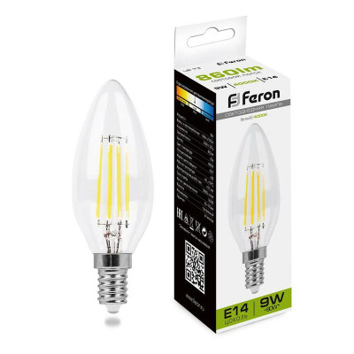 Лампа светодиодная LB-73 9Вт прозрачная 4000К E14 230В FERON 25958