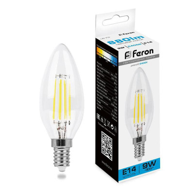 Лампа светодиодная LB-73 9Вт прозрачная 6400К E14 230В FERON 38229