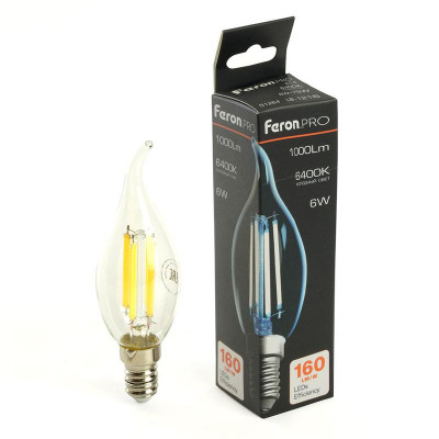 Лампа светодиодная LB-1216 6Вт C35T свеча на ветру прозрачная 6400К E14 1000лм 175-265В FERON 51264