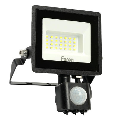 Прожектор светодиодный LL-906 20Вт 6400К IP44 230В с датчиком движения черн. FERON 29556