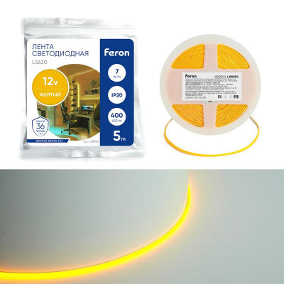 Лента светодиодная LS630 400SMD(2110)/ 7Вт/м 12В 5000х3х1.8мм IP20 желт. (уп.5м) FERON 48950