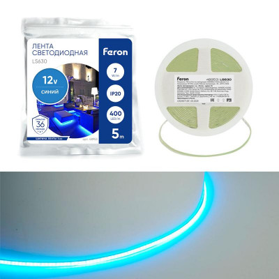 Лента светодиодная LS630 400SMD(2110)/ 7Вт/м 12В 5000х3х1.8мм IP20 син. (уп.5м) FERON 48953