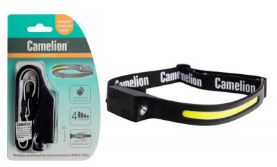Фонарь налобный LED53406 аккум. 3.7В лента 2LED 3Вт 4 реж. сенсор Type-C блист черн. Camelion 15757