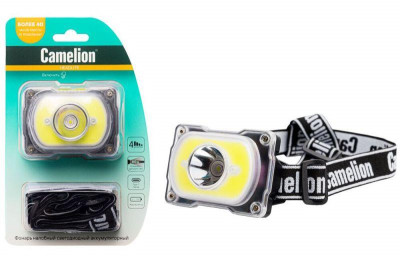 Фонарь налобный LED53407 аккум. 3.7В XPE+COB LED 5Вт 4 реж. Type-C блист черн. Camelion 15758