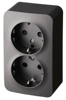 Розетка 2-м ОП 16А IP20 с заземл. защ. шторки антрацит Jasmart FS5504B