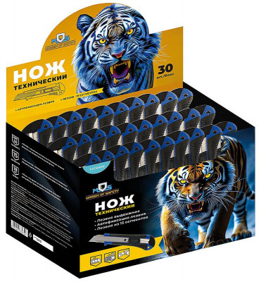 Нож технический 18мм прорезиненный пластик. (шоу-бокс) MOS 10198М