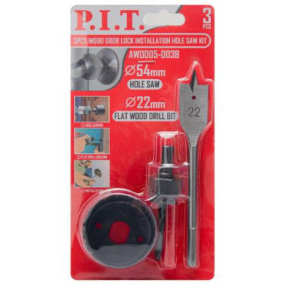 Набор для установки врезных замков коронка 54мм; сверло 22мм; адаптер (3 предмета) P.I.T. AWOD05-003B