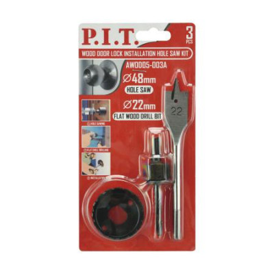 Набор для установки врезных замков коронка 48мм; сверло 22мм; адаптер (3 предмета) P.I.T. AWOD05-003A