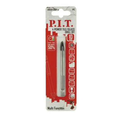 Сверло по стеклу керамике 10х90мм 4 режущие кромки хвостовик HEX 1/4дюйм (6.35мм) P.I.T. AMAS11-010P
