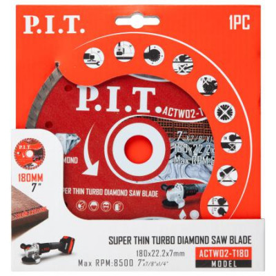 Диск отрезной алмазный Turbo 180х22.2х1.6мм P.I.T. ACTW02-T180