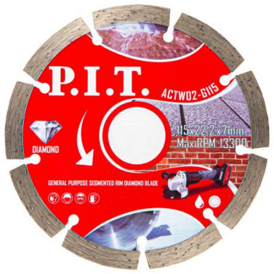 Диск отрезной алмазный сегментированный 115х22.2х1.4мм P.I.T. ACTW02-G115