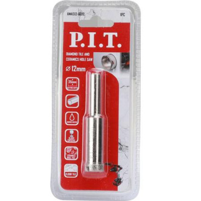 Коронка алмазная по стеклу и керамике 12х35мм круглый хвостовик сухое/мокрое P.I.T. AMAS12-0012
