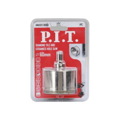 Коронка алмазная по стеклу и керамике 60х40мм хвостовик HEX направляющее сверло сухое/мокрое P.I.T. AMAS12-0060
