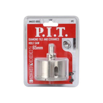 Коронка алмазная по стеклу и керамике 65х40мм хвостовик HEX направляющее сверло сухое/мокрое P.I.T. AMAS12-0065