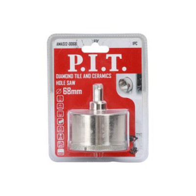 Коронка алмазная по стеклу и керамике 68х40мм хвостовик HEX направляющее сверло сухое/мокрое P.I.T. AMAS12-0068