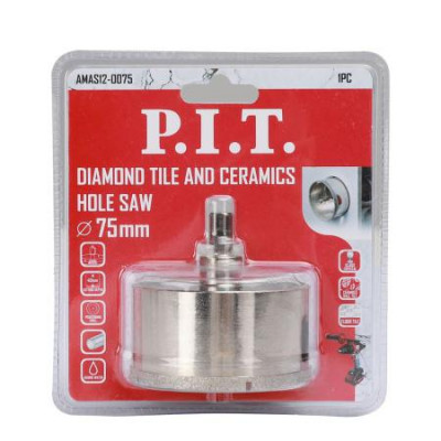 Коронка алмазная по стеклу и керамике 75х40мм хвостовик HEX направляющее сверло сухое/мокрое P.I.T. AMAS12-0075