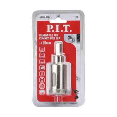 Коронка алмазная по стеклу и керамике 25х40мм хвостовик HEX направляющее сверло сухое/мокрое P.I.T. AMAS12-0025