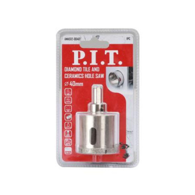 Коронка алмазная по стеклу и керамике 40х40мм хвостовик HEX направляющее сверло сухое/мокрое P.I.T. AMAS12-0040