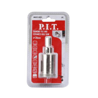 Коронка алмазная по стеклу и керамике 28х40мм хвостовик HEX направляющее сверло сухое/мокрое P.I.T. AMAS12-0028