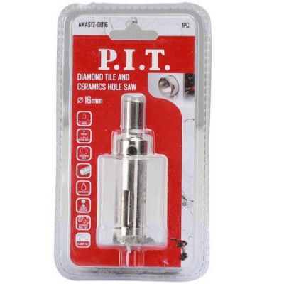 Коронка алмазная по стеклу и керамике 16х40мм хвостовик HEX направляющее сверло сухое/мокрое P.I.T. AMAS12-0016