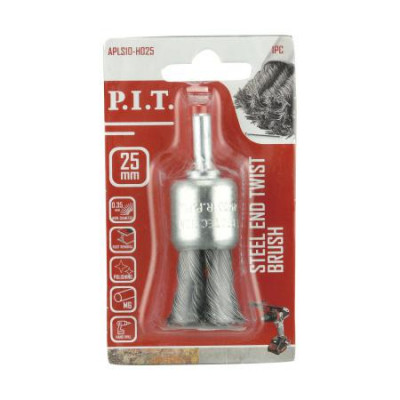 Кордщетка кистеобразная 25х0.5мм стальная крученая проволока хвостовик 6мм P.I.T. APLS10-H025