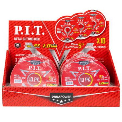 Диск отрезной по металлу и нерж. стали DRUA (10уп.х10шт + картон. дисплей) (уп.100шт) P.I.T. ACTW01-1250C