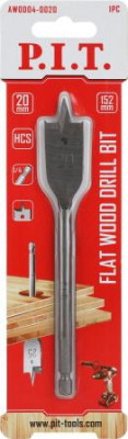 Сверло по дереву перовое 20х152мм хвостовик HEX 1/4дюйм (6.35мм) P.I.T. AWOD04-0020